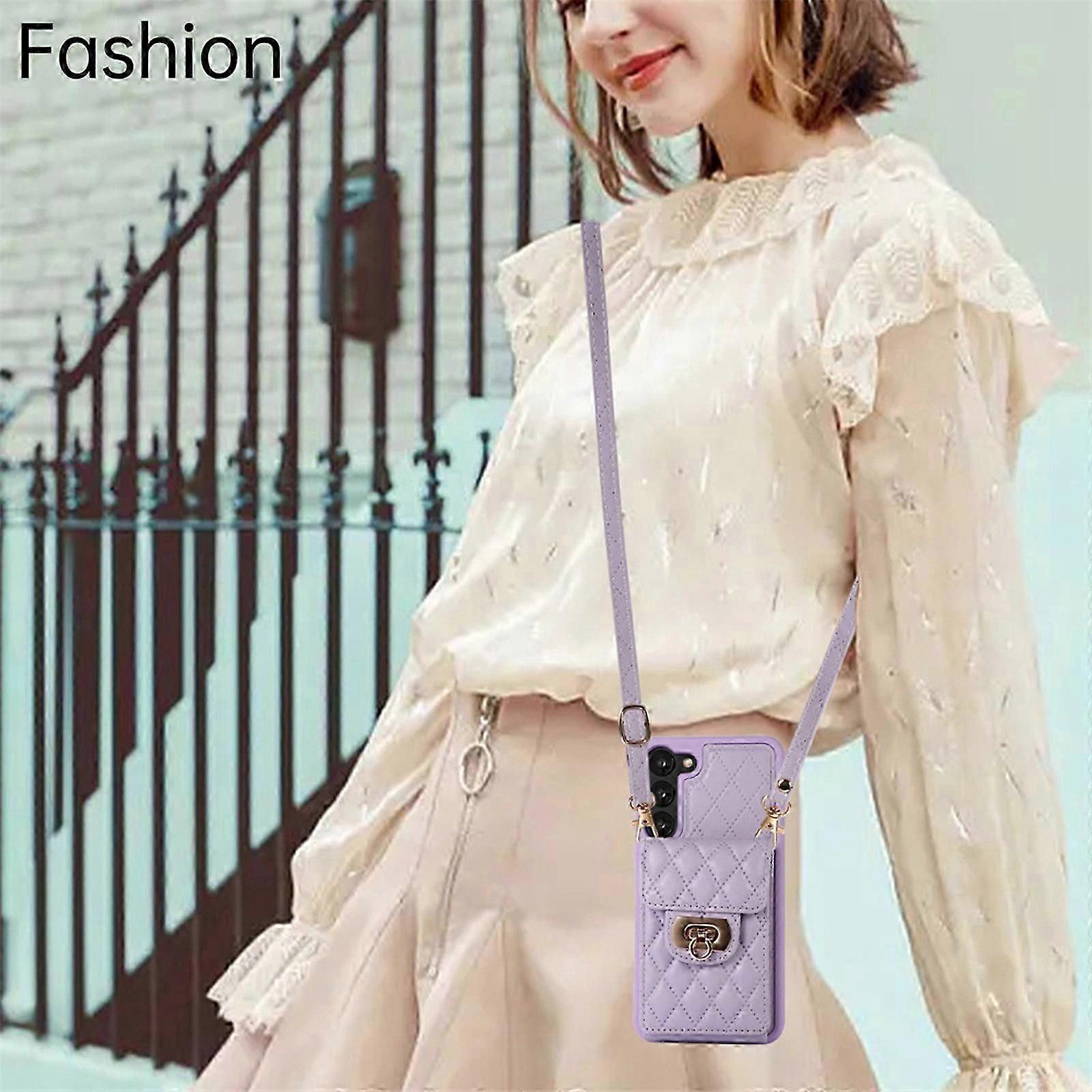 Deri Kılıf Samsung Galaxy S24 5G Cüzdan Kapağı ile Kredi Kartı Tutucu Omuz Crossbody Kayış Uzun Kordon