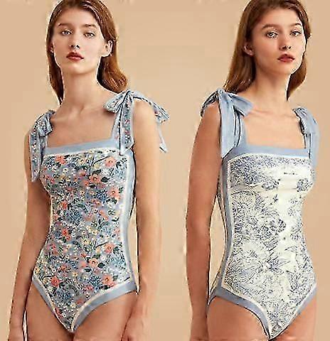 Blommiga baddräkter i ett stycke, vändbar slips axel, baddräkter för magkontroll, badkläder med fyrkantig hals