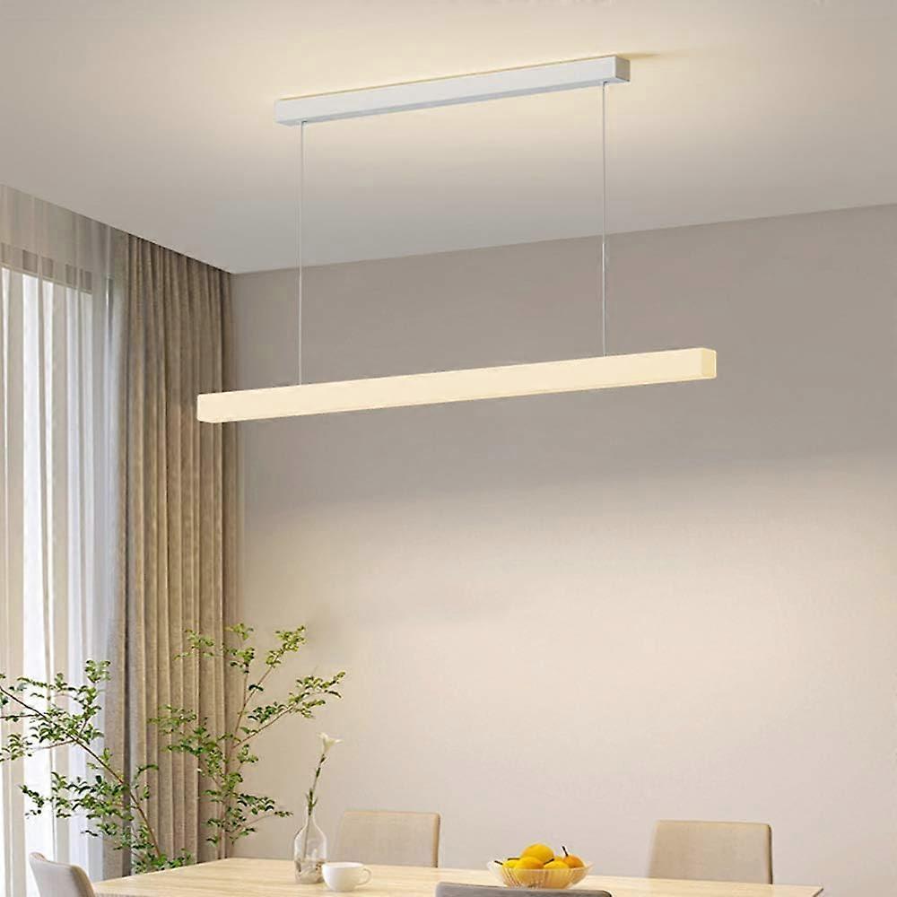 Modern, simple LED linear chandelier, white, heightadjustable, PE LED linear pendant ceiling light, dining room light with remote control