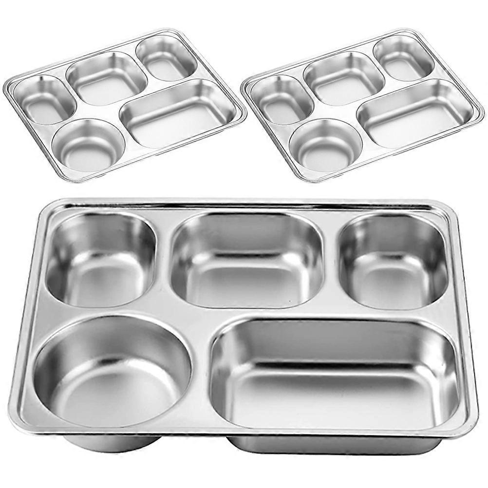 ステンレス鋼分割トレイセット:ランチ、キャンプ、カフェテリア、日常使用のための3個の長方形プレート