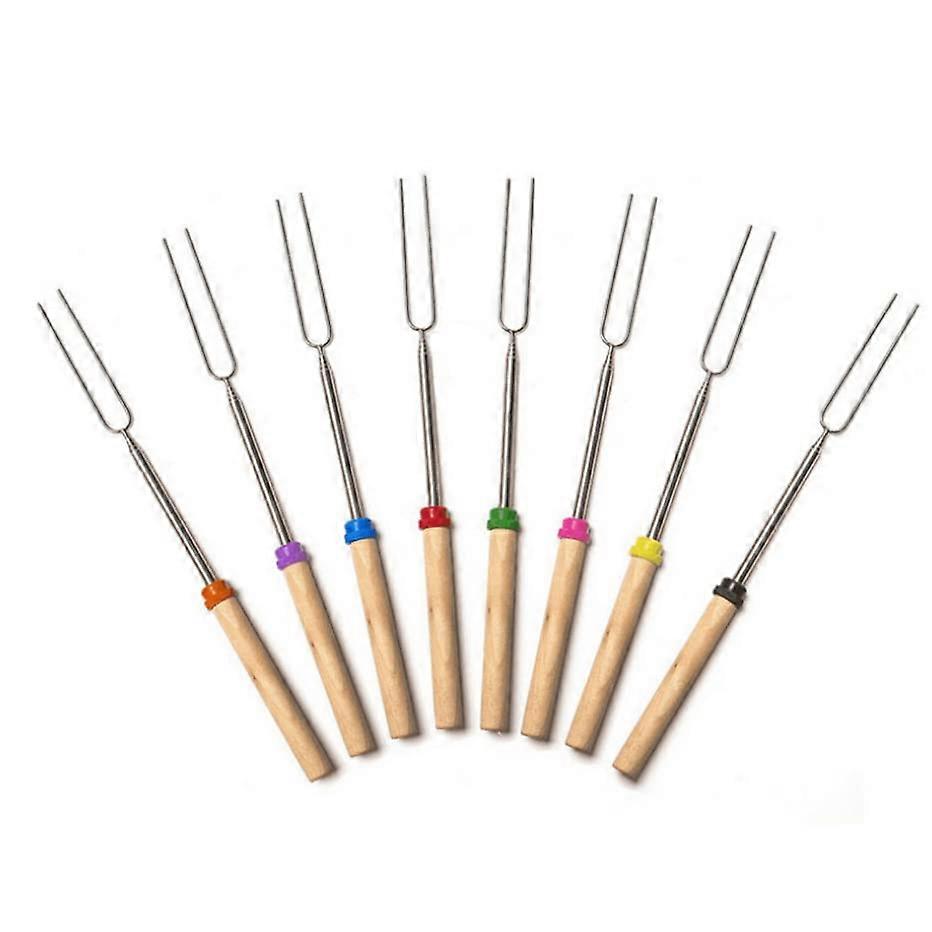 8Piece UShaped Barbecue Skewers Set with Wooden Handle, Extendable Roasting Grill Forks for BBQ (Mixed Styles, 1 Piece Each)