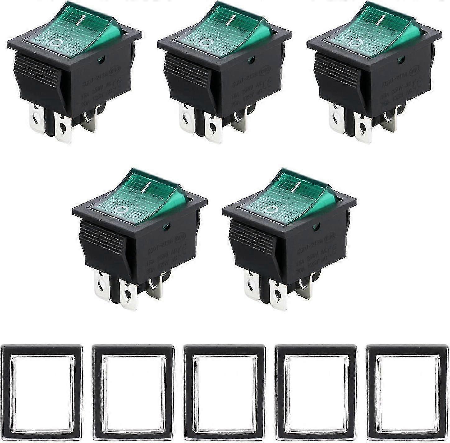 Interruttore a bilanciere Push Fit 250V, interruttore a 4 pin On Off - 5 pezzi Interruttore a bilanciere per barca ON-OFF DPST Interruttore a bilanciere illuminato verde AC 250V 15A / 125V 20A con W.