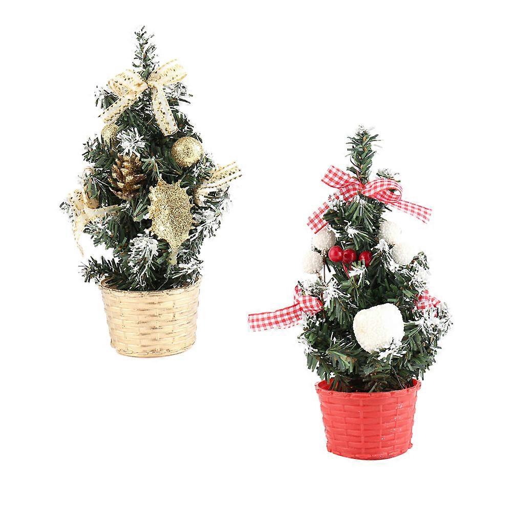 Decorative Mini Christmas Tree Adornment for Home Office Store Red Plastic Material 20x11x11cm Festive Atmosphere 2Pack