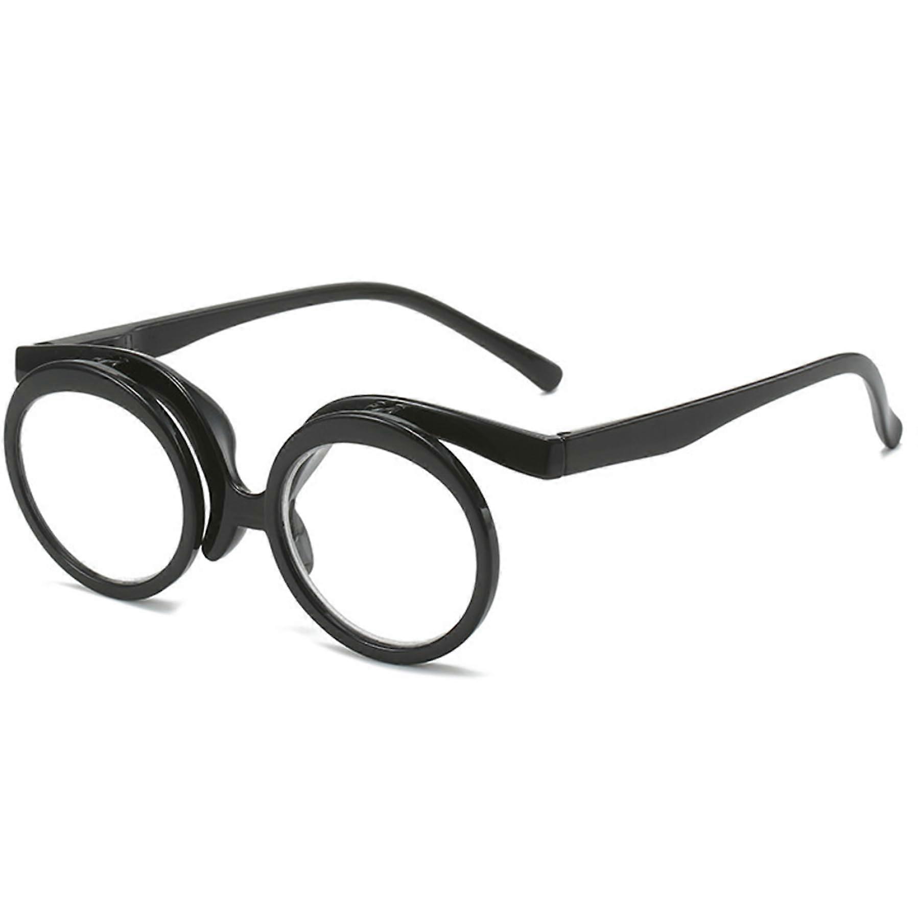Make-Up Glasses For Women Enlarge Magnification Flip-Down Glasses Plastic Frame With Spring Hinges