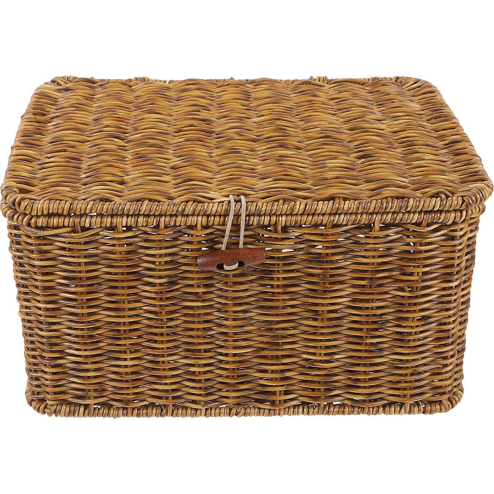 Pastoral Style Woven Basket Storage Box Rectangular PP Material Bathroom Bedroom Desk Organizer 1Pack