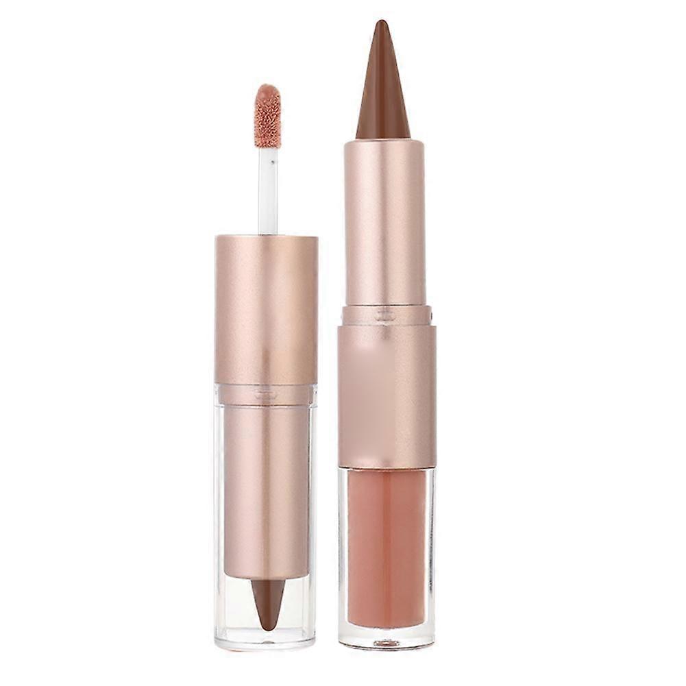 2 In 1 Lipgloss Double Head Lip Liner Contour Pencil Mirror Plumping Lip Glaze