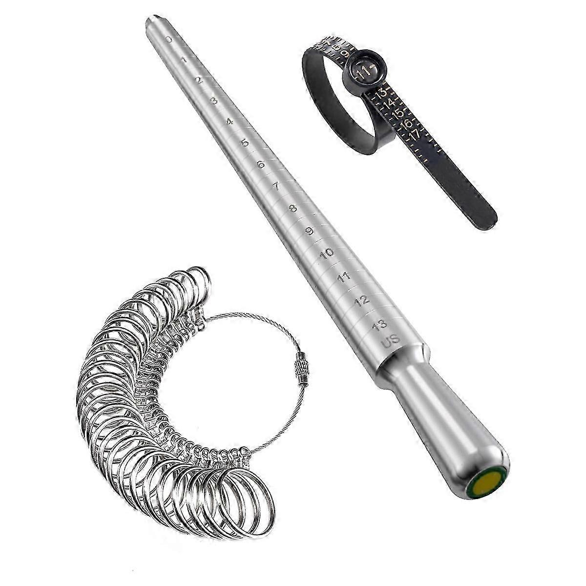 Ring Sizer Measuring Tool Set with Magnifying Glass, Integrated Conical Solid Ring Mandrel Sizer Too Edition 0716