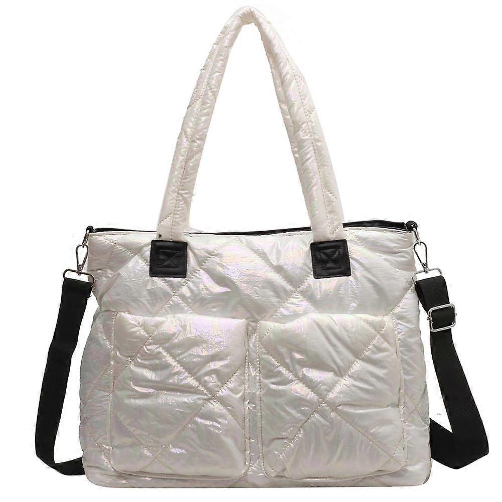 Plain Diamond Grid Satchel Bags for Women Quilted Pleated Multipurpose with Pockets Adjustable Strap for Party Travel Work Beige