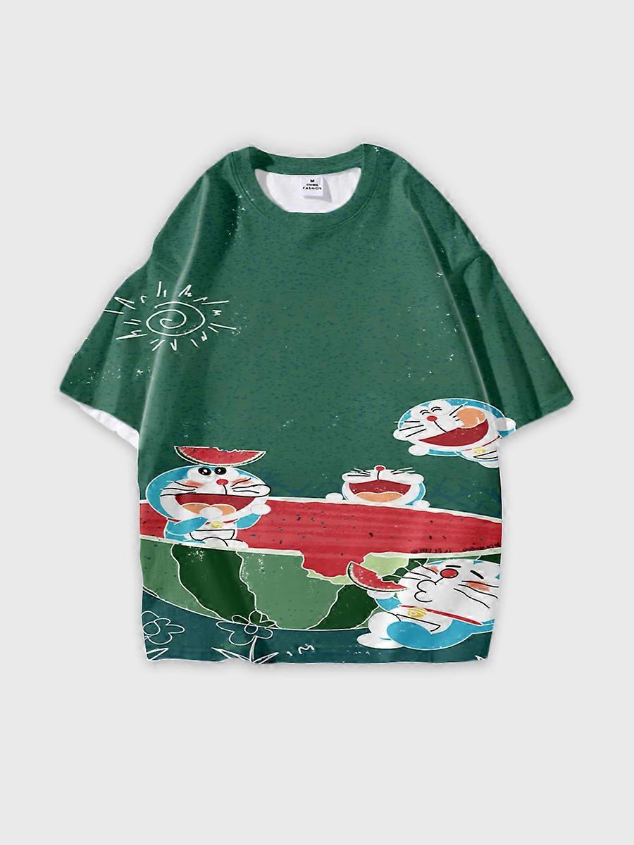 T-shirt girocollo Cartoon Pattern manica corta sciolta A14