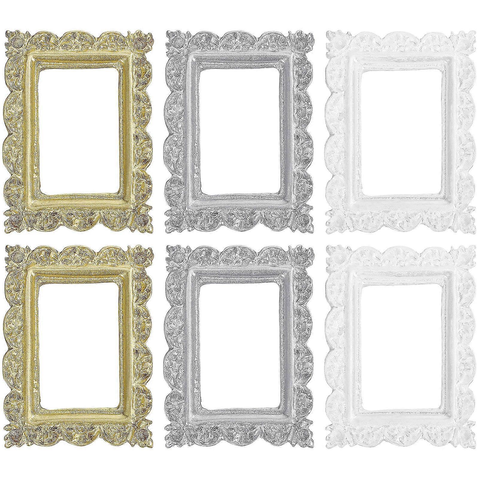 Mini Resin Photo Frame for DIY Crafts with Assorted Color and Delicate Carving Edges 6 Pieces