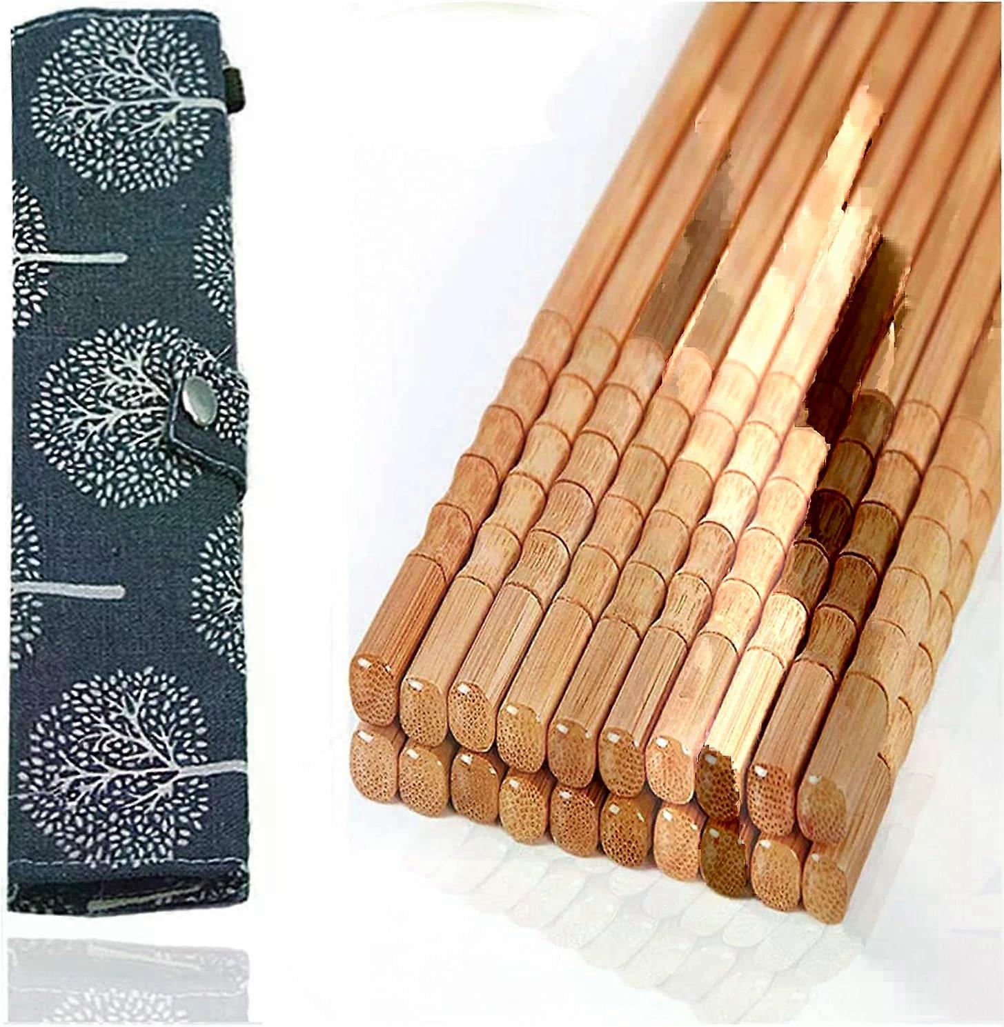 Reusable Bamboo Chopsticks Set, 10-Pairs Travel Chopsticks with Case, Reusable