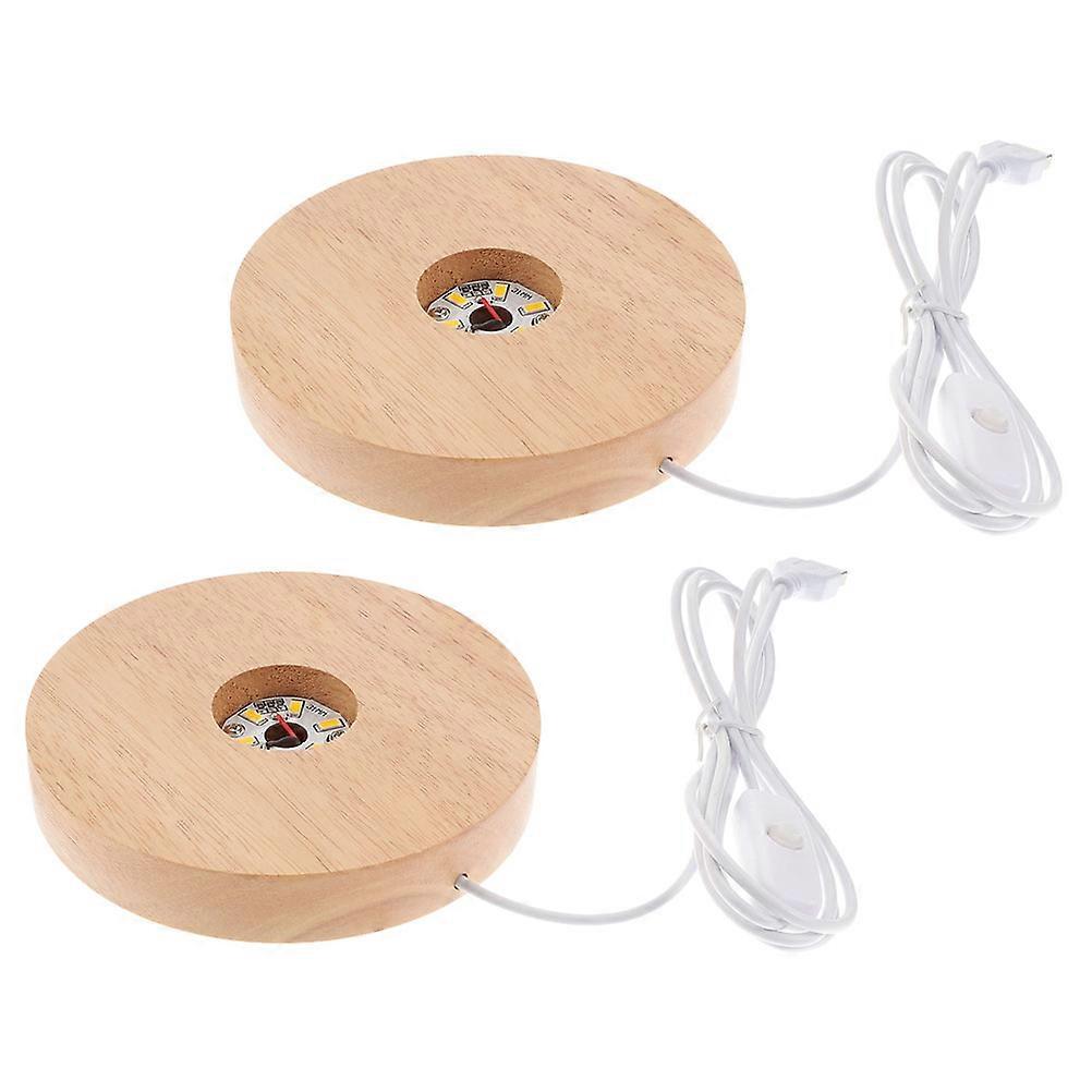 Wooden Display Stand with LED Light Base for Crystal Decorations 2 Pieces Light Yellow USB Charging