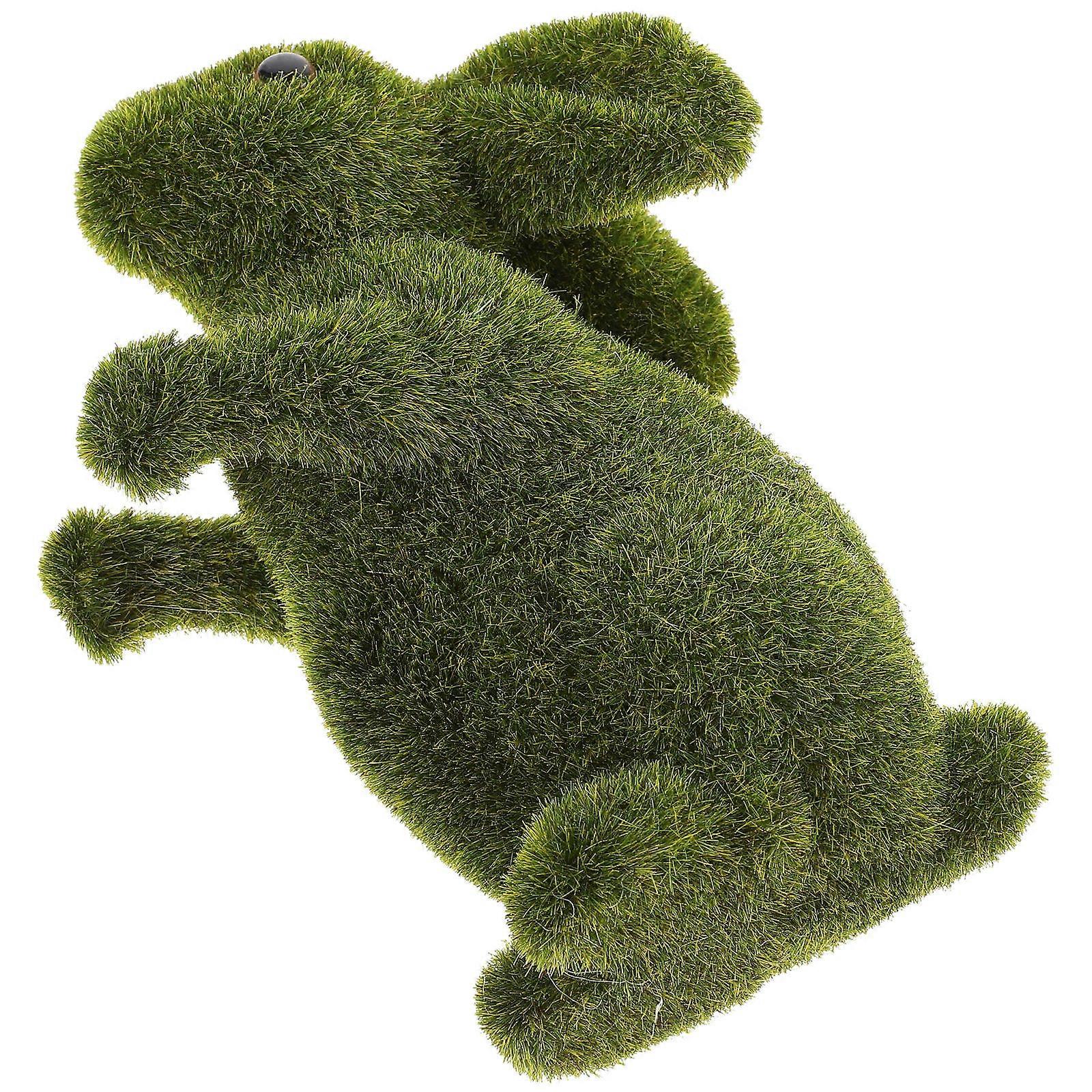 Green Flocked Easter Bunny Decoration with Realistic Design for charming desktop decor 6.5 inches