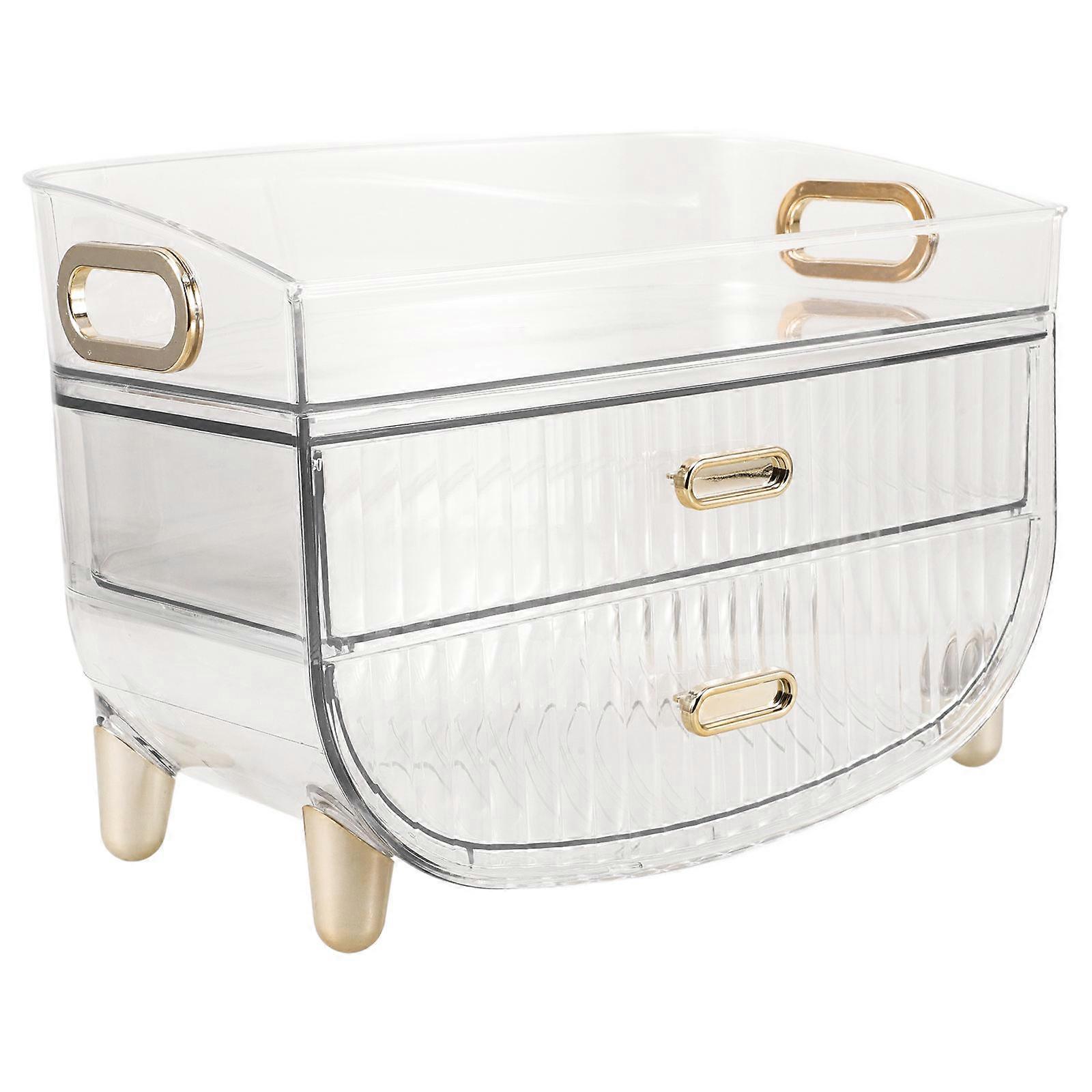 Versatile 1 Set Cosmetics and Skincare Storage Box Drawer Type Makeup Organizer with Headdress Holder for Dorm