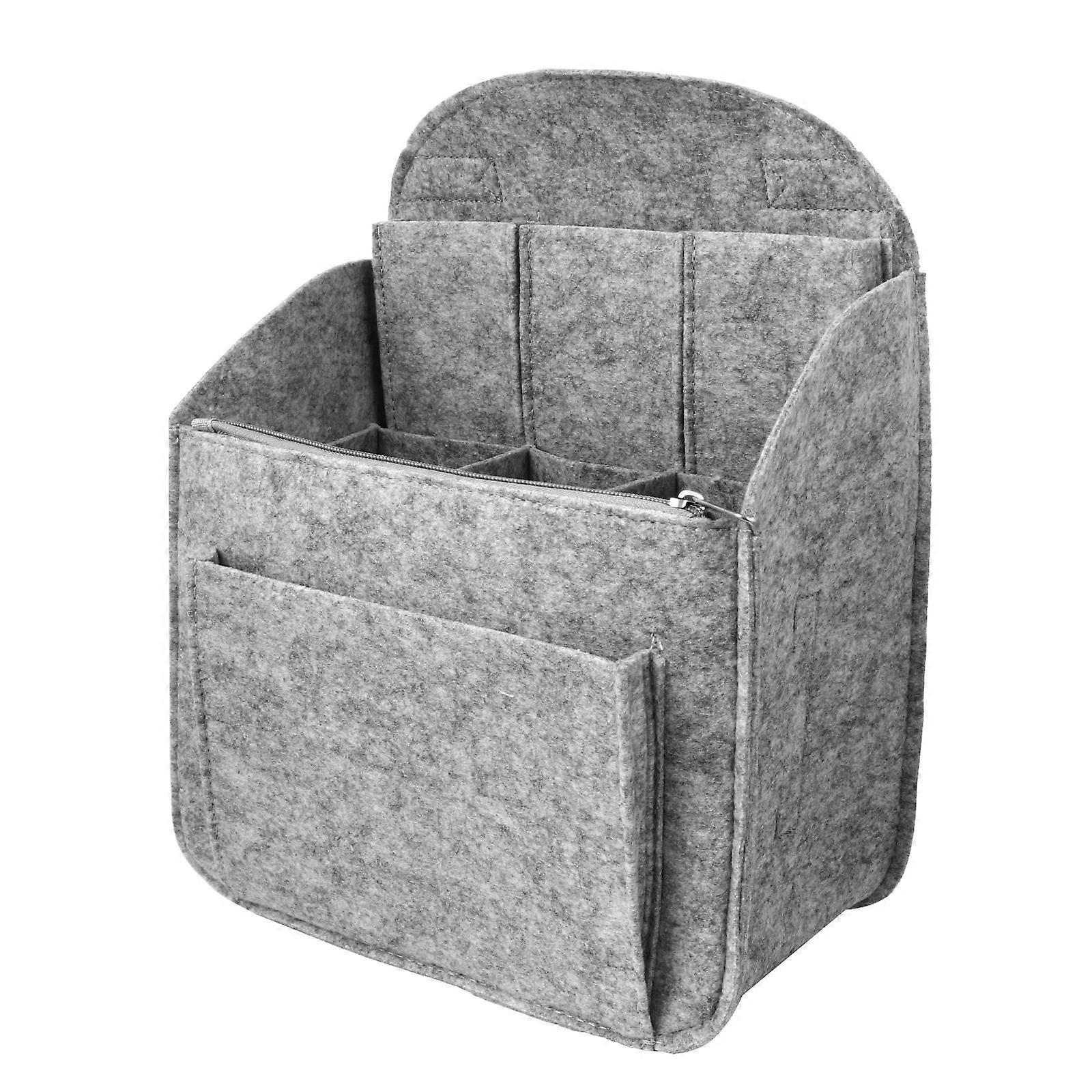 Portable Storage Bag for Travel with Zipper Compartment in Middle Felt Light Grey Large Capacity