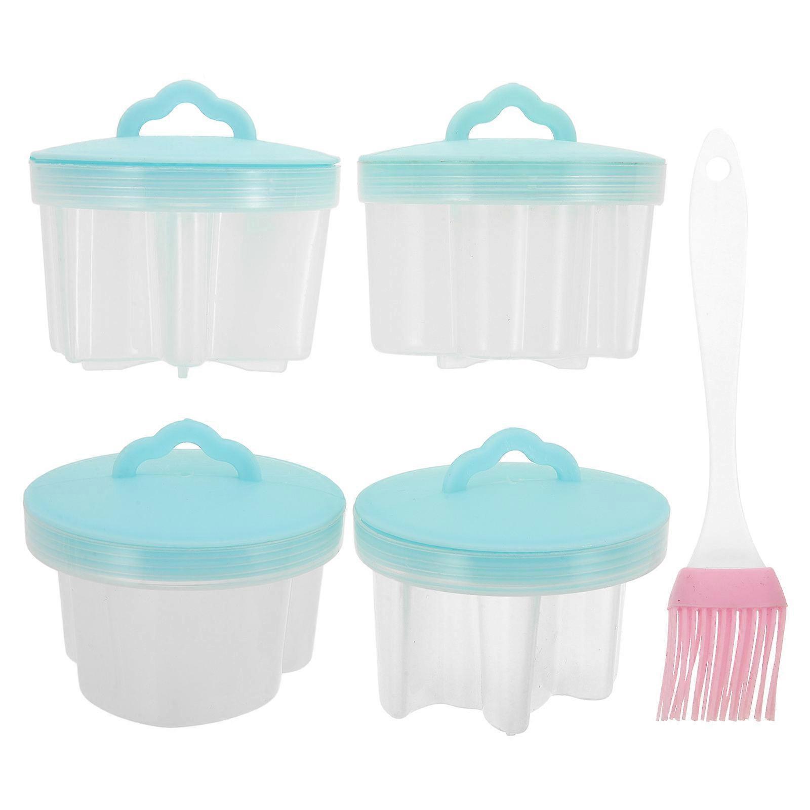 Egg Moulds For Fried Eggs 4Pcs Egg Steamers With Oil Brush For Breakfast Preparation And Family Meals In Blue Color Heat Resistant