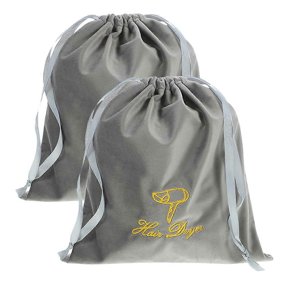 Hair Dry Bag 2Pack Storage For Hair Dryer Rectangular Grey Fabric With Drawstring Design For Home Use And Travel