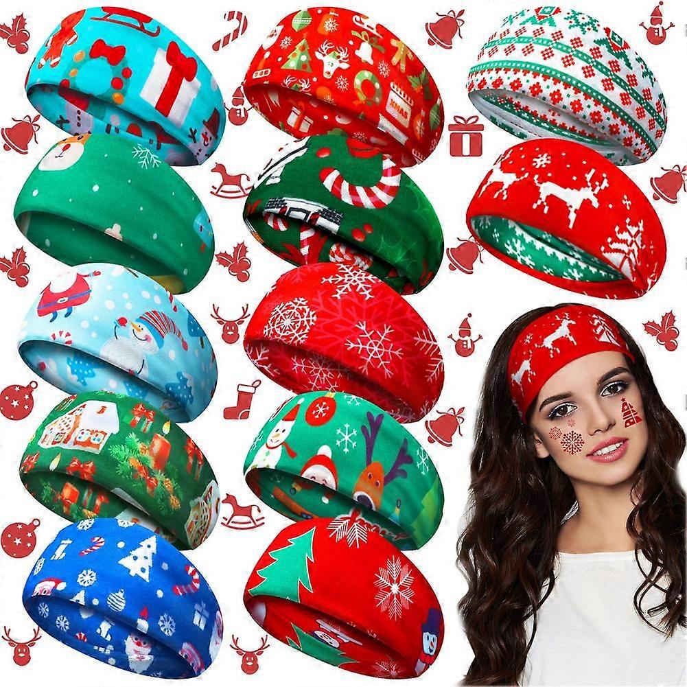 12Pcs Christmas Elastic Headband Elastic Santa Claus Elk Snowflake Hairwear for Decoration for Girl Hair Accessories Business Supplies