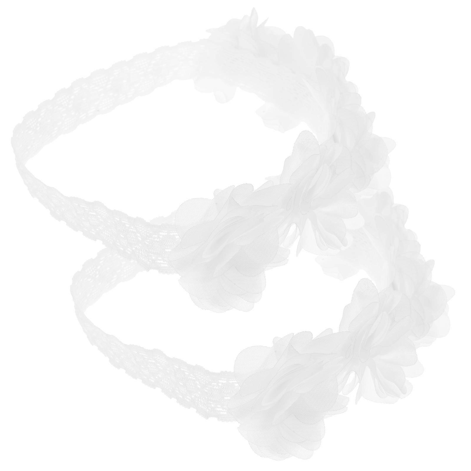 Girls Headwrap Flower Shaped Headdress for Decoration 2Pcs White