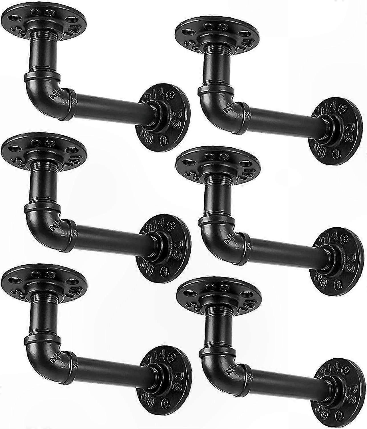 Black Metal L-Shape Shelf Brackets for 8-12 Inch Shelves, Rustic Vintage Style Floating Pipe Shelf Supports