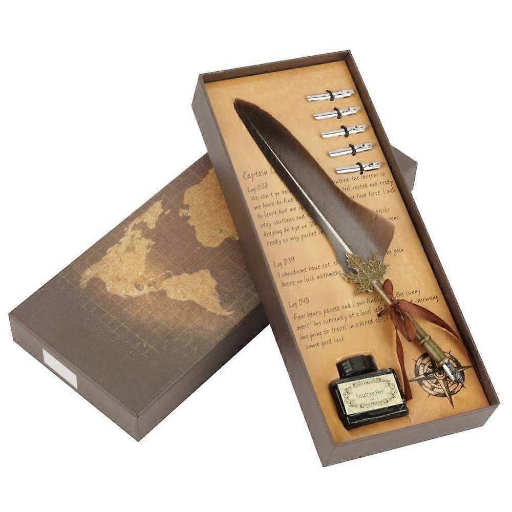 Feather Dip Pen Vintage Retro Quill Metal Feather Calligraphy Writing Pen in Gray for Elegant Writing and Art