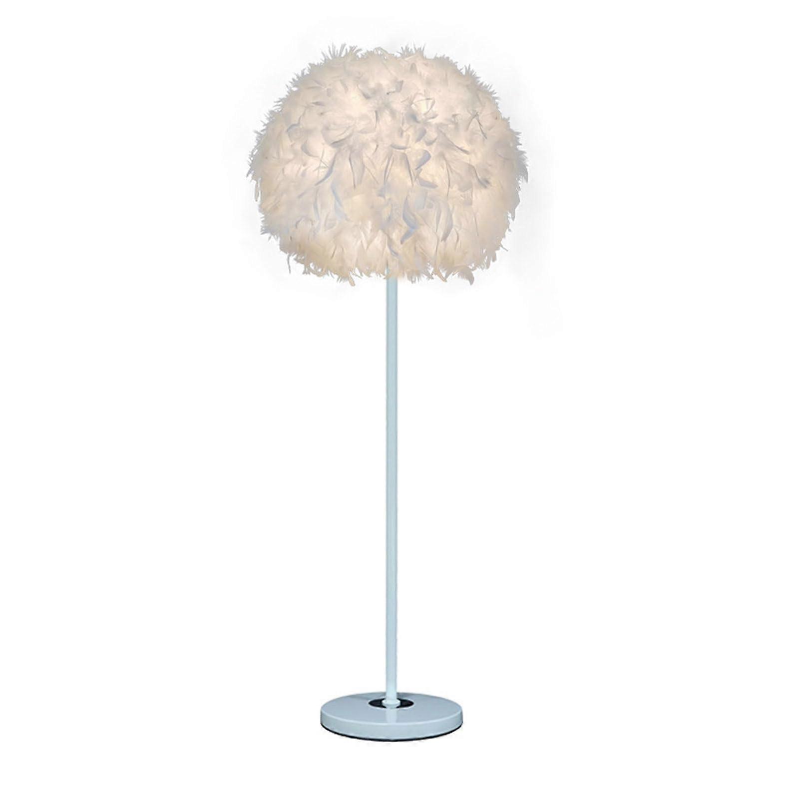 Modern LED Floor Lamp, White Feather Shade, 3-Color Temp, Dimmable Metal Reading Lamp, Foot Switch, 35cm Shade, 145cm