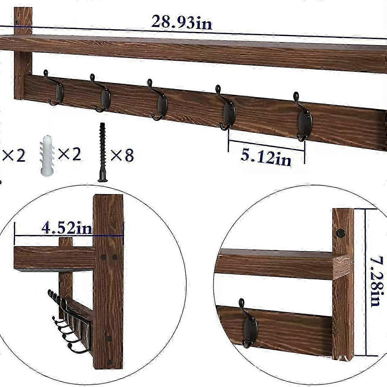 Wall Mounted Reclaimed Wooden Coat Rack with Cast Iron Coat Hooks and Shelf Mounted Shelf Clothes Rack Hanging Coat Hooks Hallway Wall Kitch