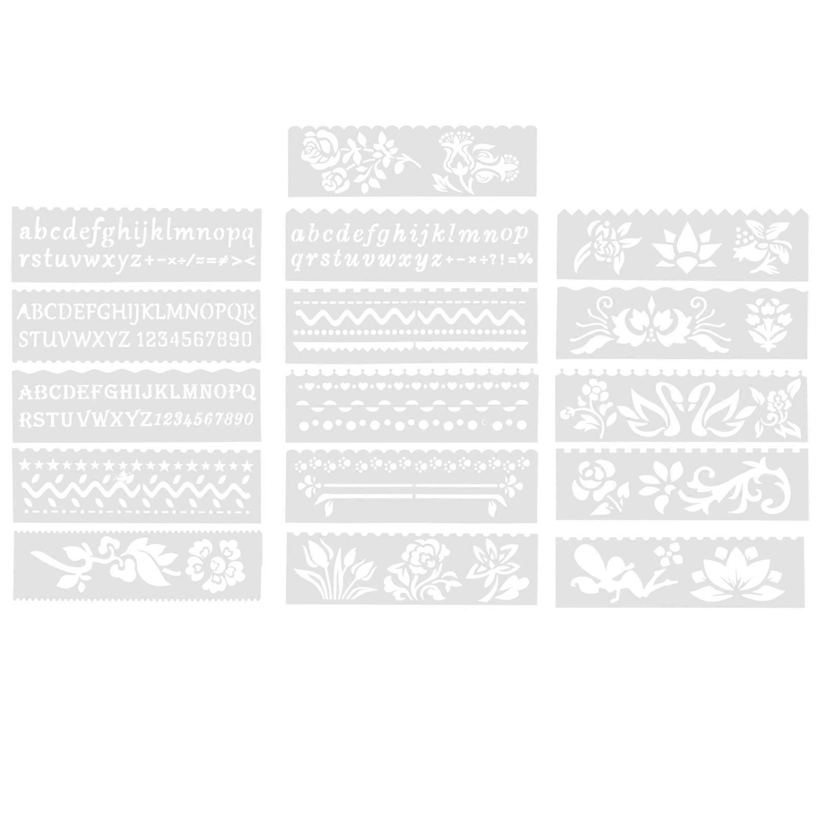 DIY Drawing Stencils 6Pcs Hollow-out Design Art Templates Suitable For School And Wall Decor 18.3x5.5cm White