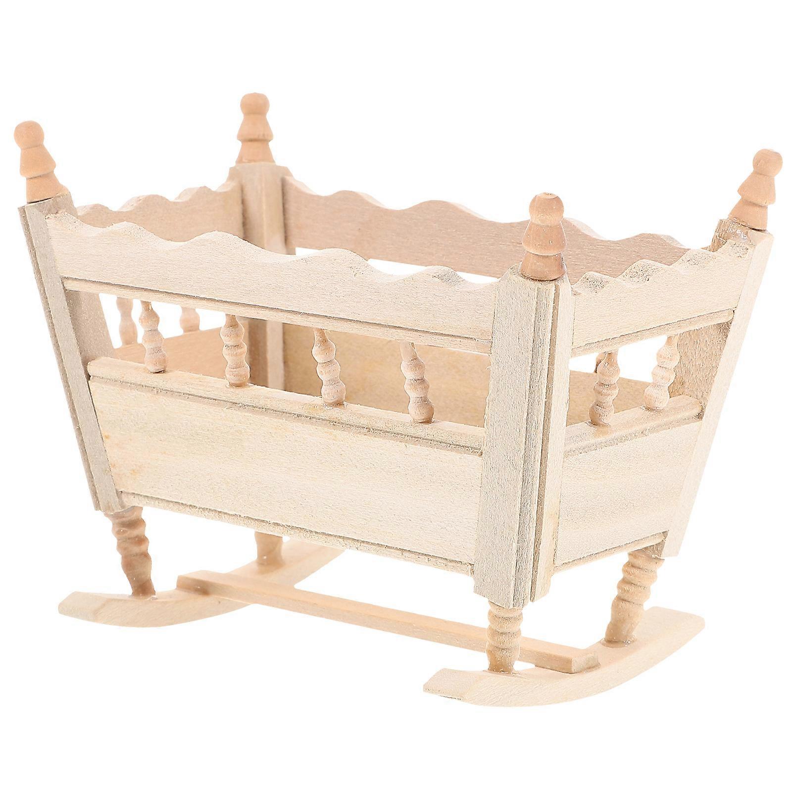 Handcrafted Miniature Wooden Cradle Model for Dollhouse Nursery Decoration – Smooth, Sturdy & Compact Design for Desktop Display
