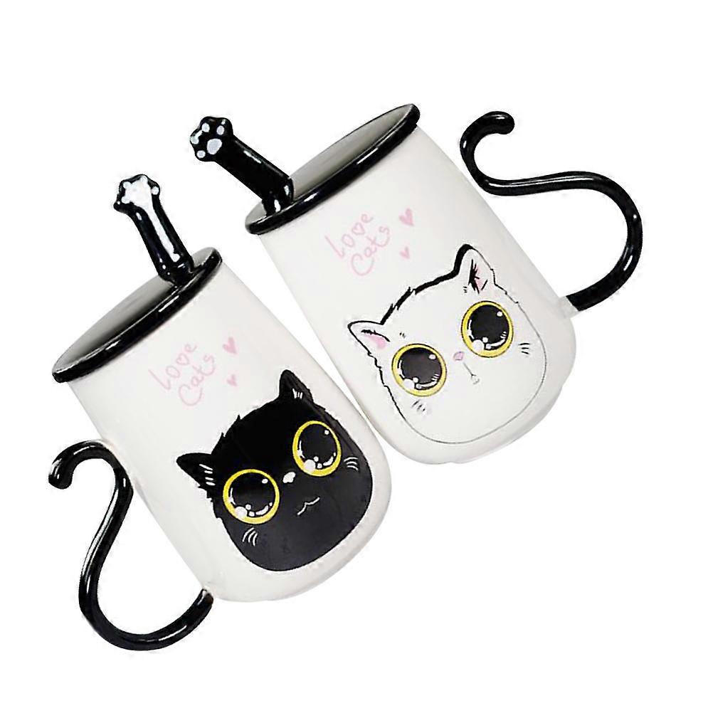Couples Ceramic Mug Set Cat Shape Assorted Beverages for Home Office Cafe 2Pcs
