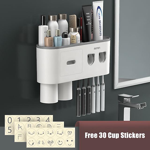 Magnetic Adsorption Inverted Toothbrush Holder Double Automatic Toothpaste Squeezer Dispenser Storage Rack Bathroom Accessories