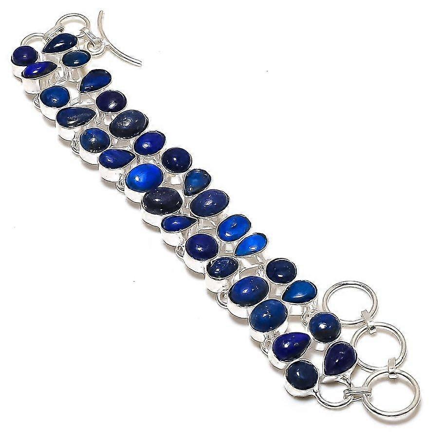 Natural Lapis Lazuli Gemstone Handmade 925 Sterling Silver Bracelet7-8" o5y04