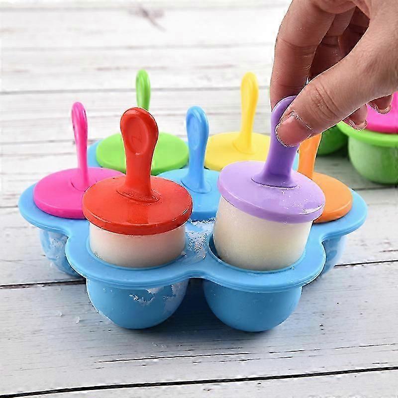 Silicone Ice Lolly Moulds, 7 Pieces Kids DIY Ice Cream Makers Popsicle Molds with Colorful Sticks, Storage Container