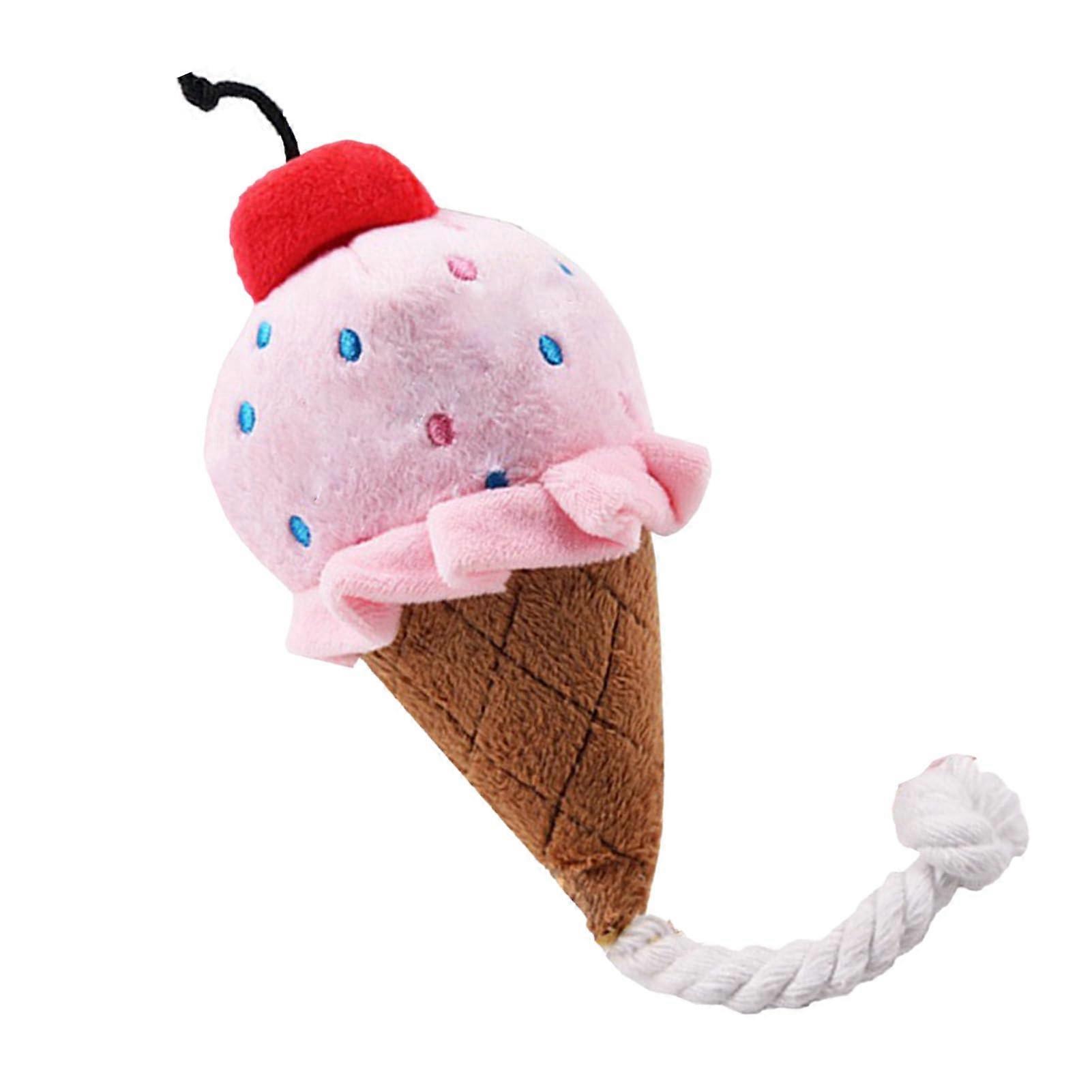 Pet Biting Toy Plush Ice Cream Pet Chewing Toy, Soft Plush Biting Toy for Dogs, Anxiety Reduction Interactive Teething Toy, Pink