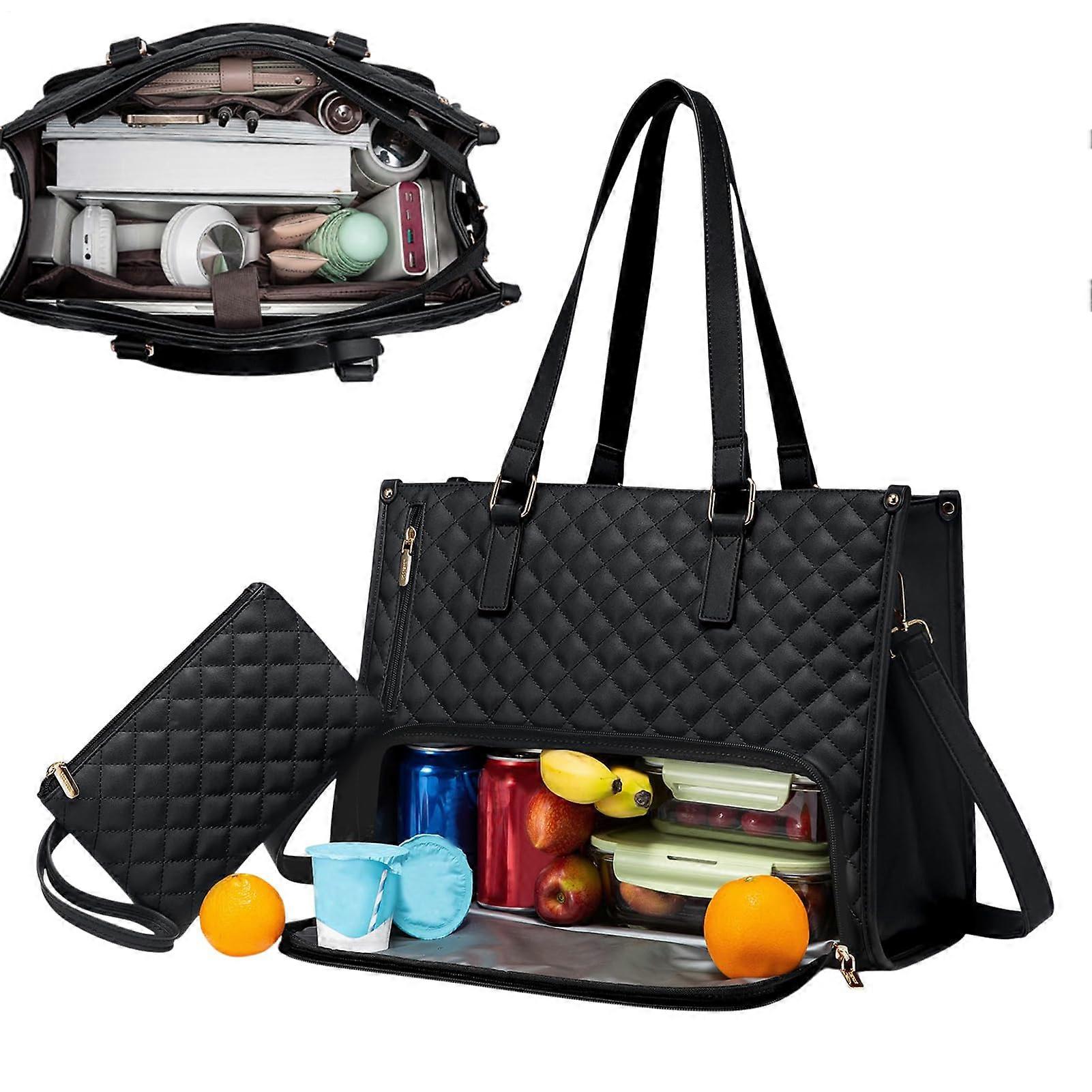 2 in 1 Tote Bag Lunch Bag Combo for Women, Insulated 15.6 Inch Work Tote with Large Capacity for Laptops and Lunches