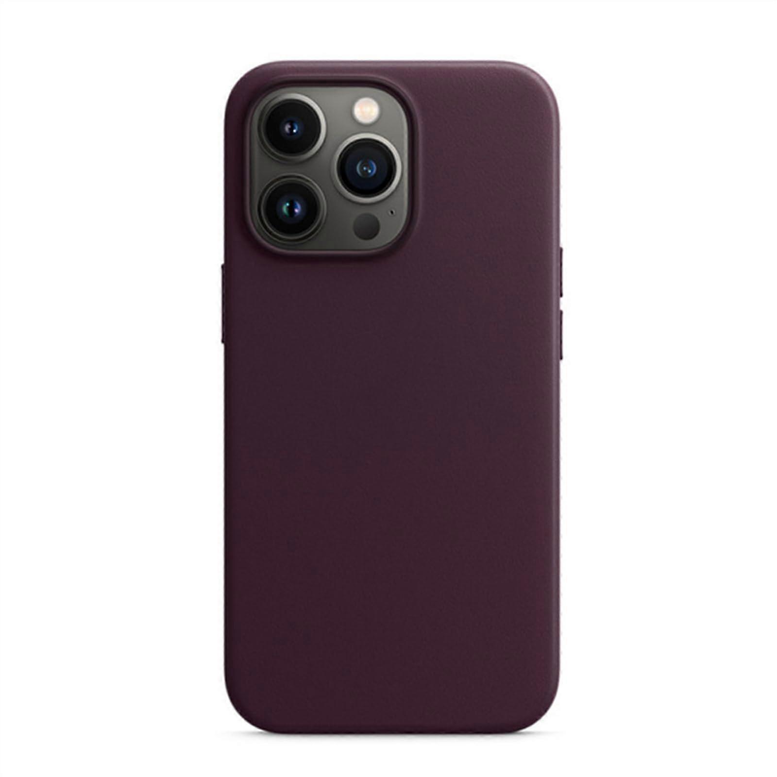 Full Grain Leather iPhone 16 Pro Max Case with Magnetic Compatibility, Metal Buttons, and Camera Bump Frame in Dark Purple