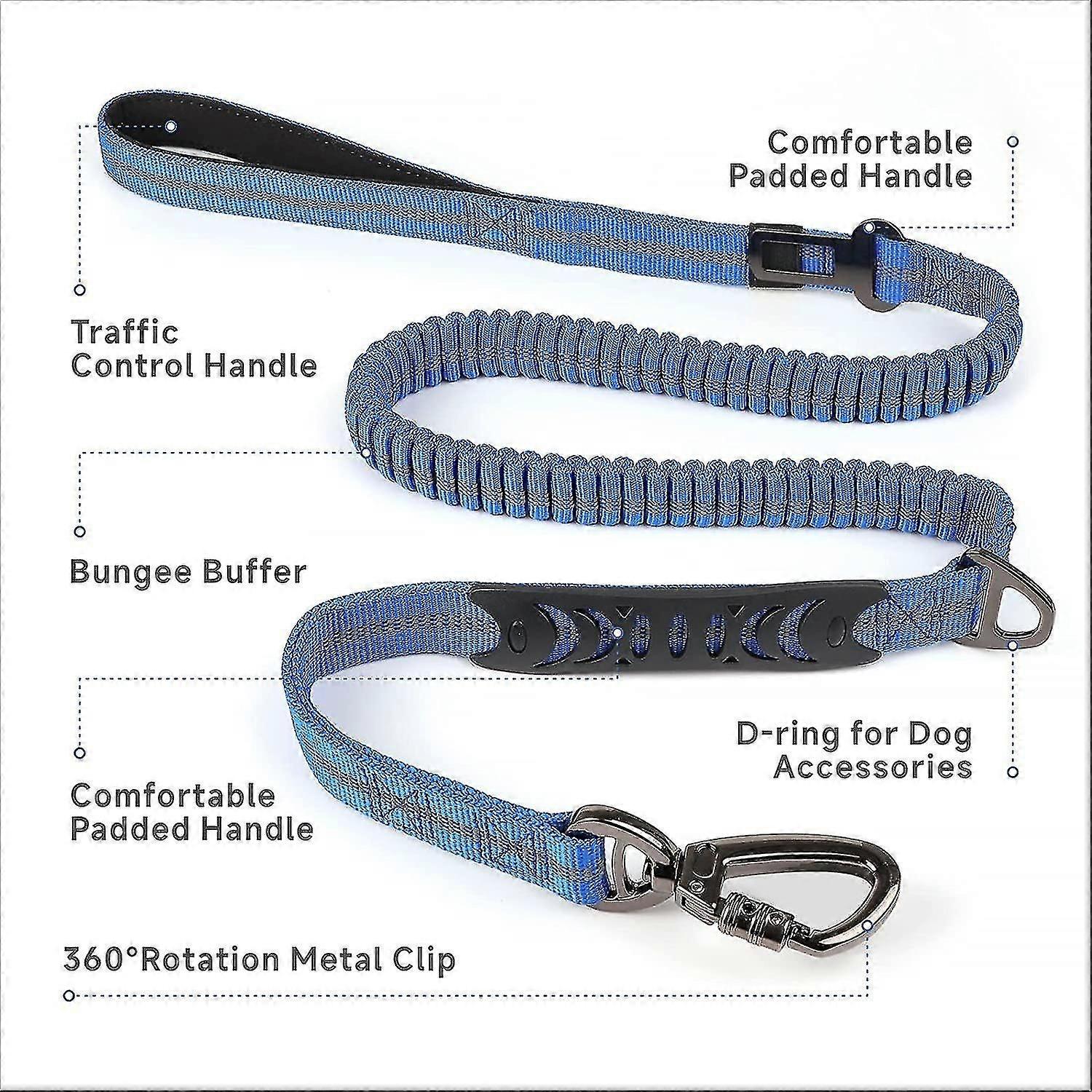 Bungee Dog Leash with Soft Padded Handle, Adjustable Anti-Pull Leash with Seatbelt Buckle, Medium Dogs, Blue