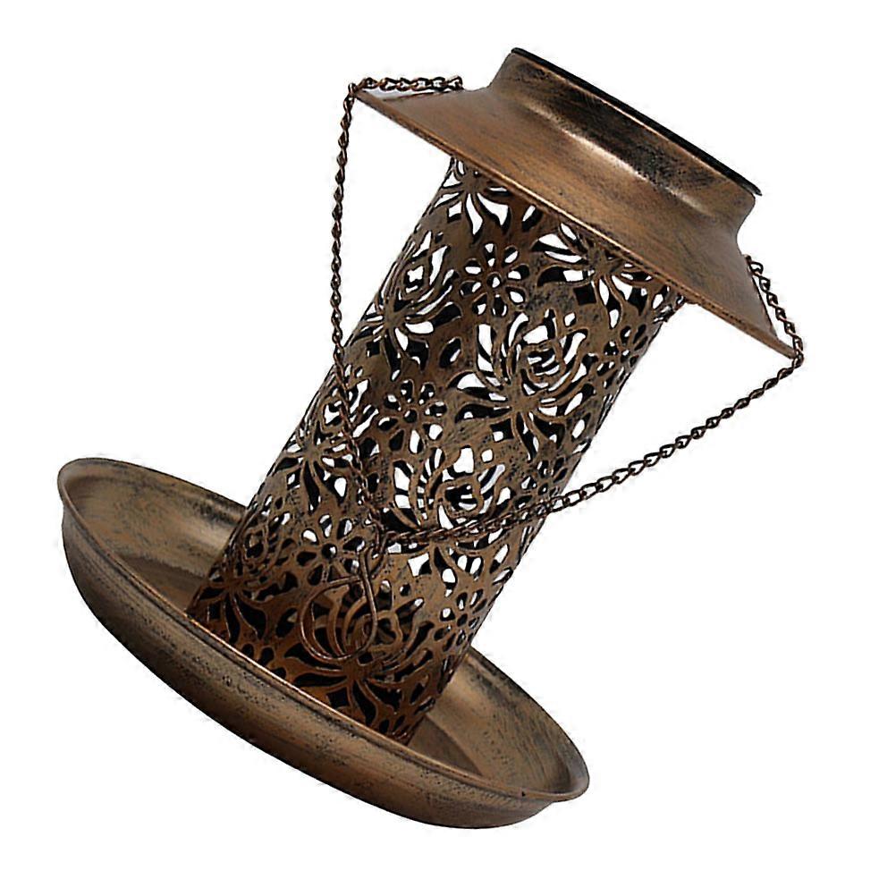 Solar Powered Bird Feeder Lantern Shape Outdoor Use Dark Brown Iron Material with LED Illumination 1Pack