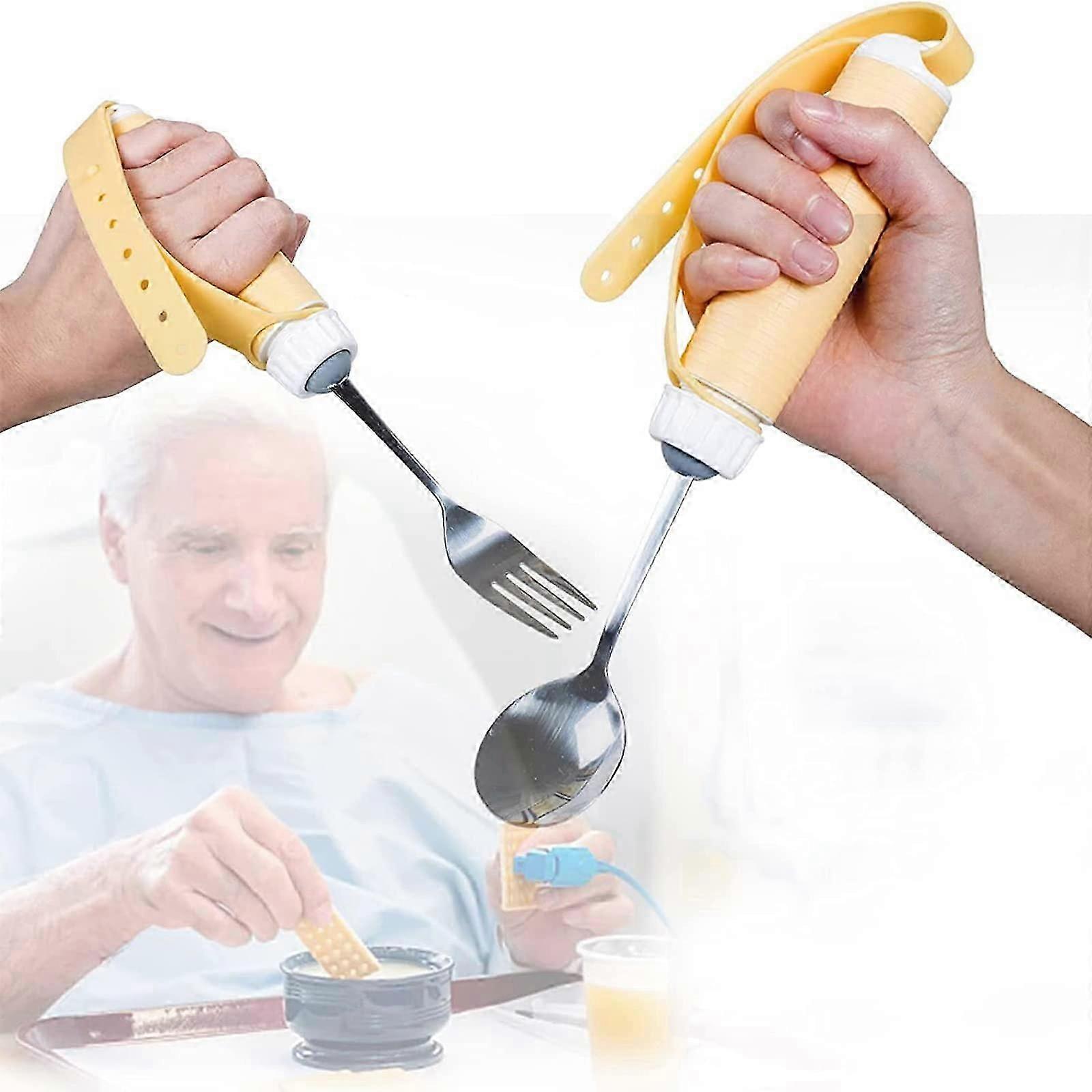 Anti Shake Cutlery Fork and Spoon 360 Rotatable Angled Utensils for Hand Tremors Arthritis Parkinson's