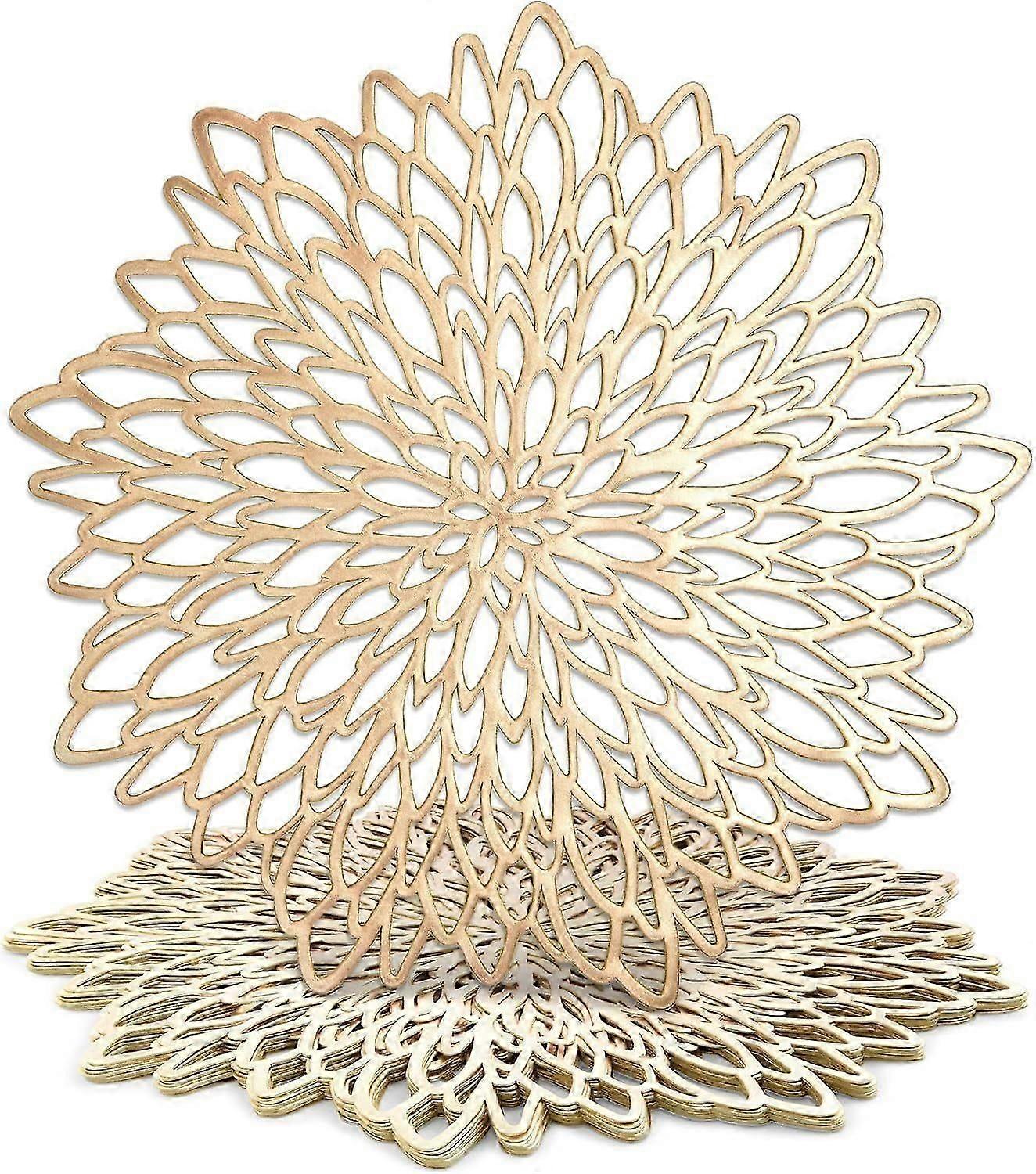 Lot de 10 sets de table ronds en vinyle doré, modèle le plus récent (2025), motif feuilles, pour dîner d'automne