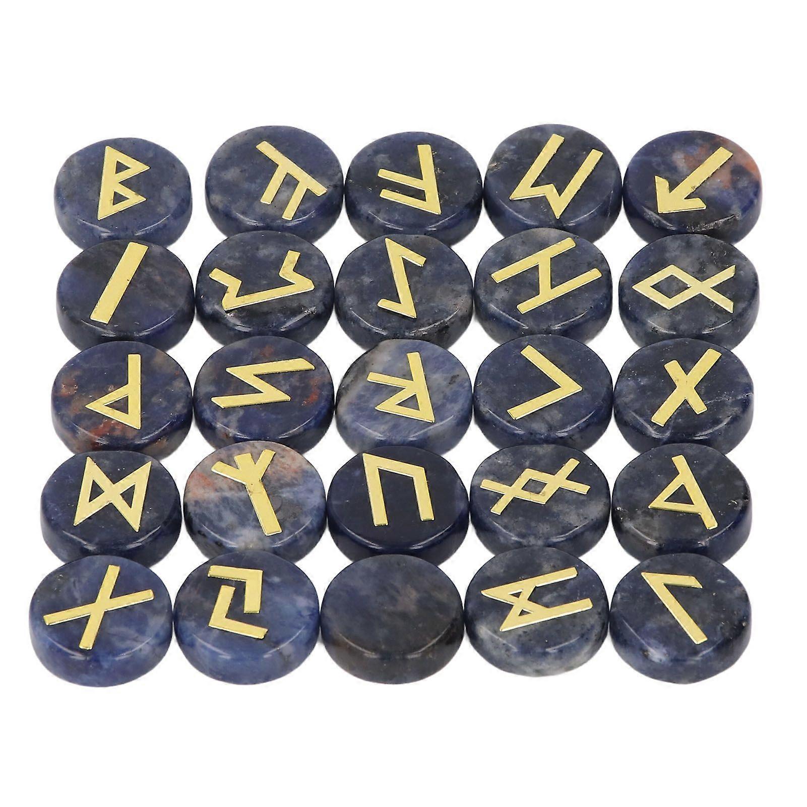 25Pcs Rune Stone Set Crystal for Witch Beginners Witchcraft Divination Meditation Spiritual Blue Stripe