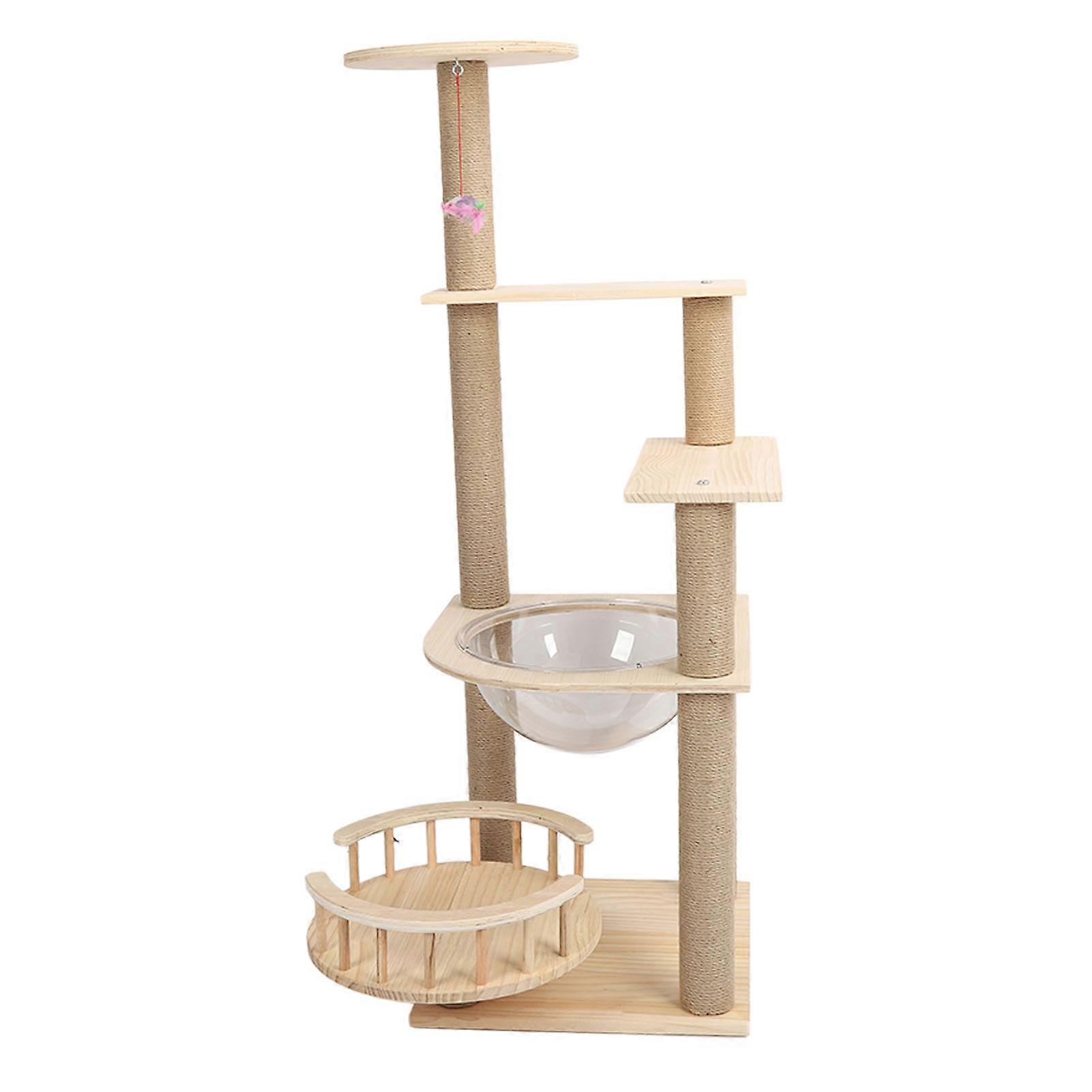Solid Wood Cat Tree Tower 120x40x45cm Space-Saving Stable