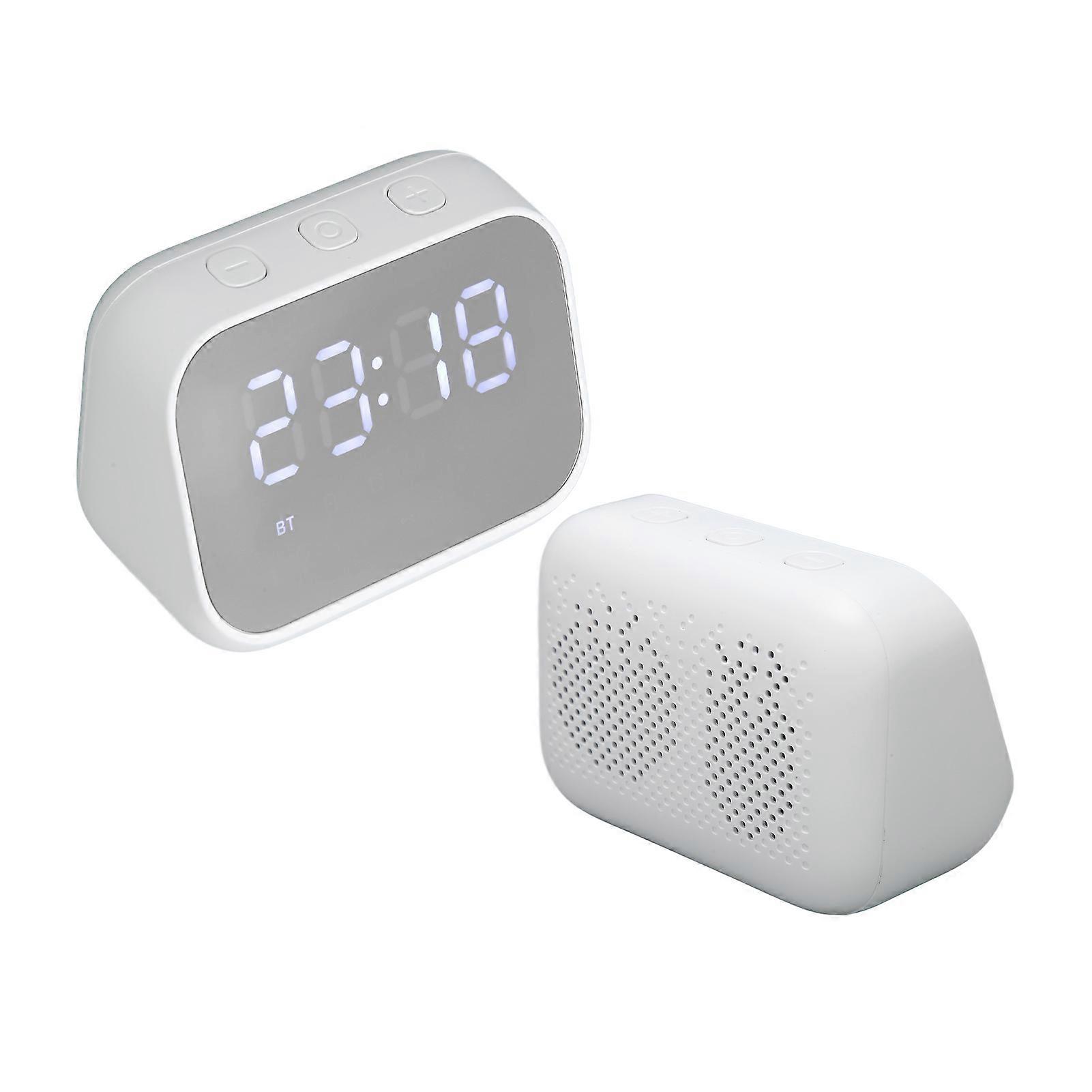 Alarm Clock Speaker Bluetooth 5.0 1500 MAh 5W Digital Display Voice Control Speaker with Alarm Clock for Bedroom White 