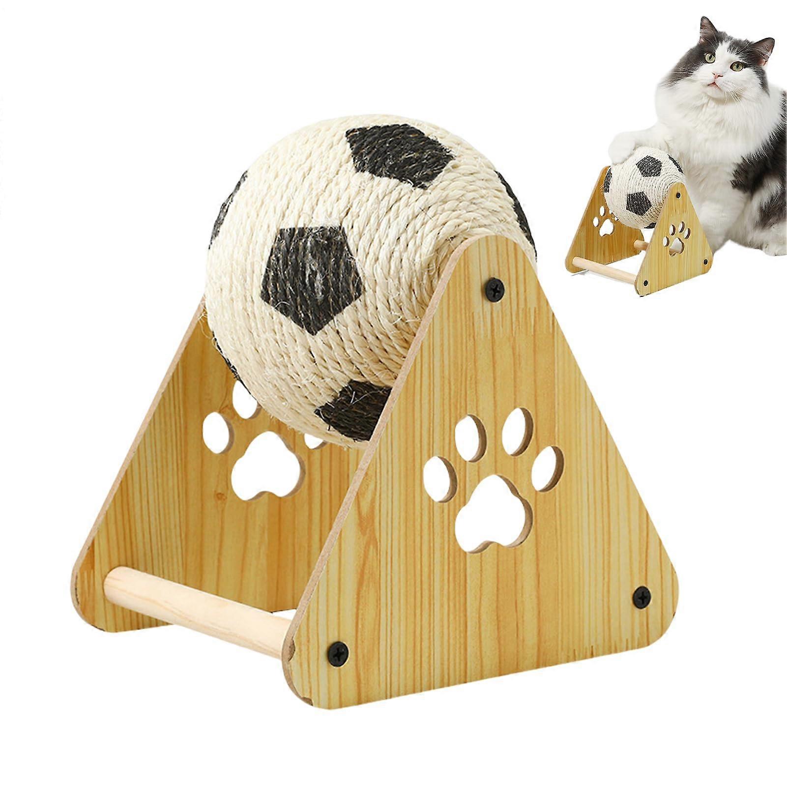 Cat Scratching Ball Toy - Natural Sisal Football Design Exercise Wheel for Large Kittens, Medium Small Puppies, and Rabbits