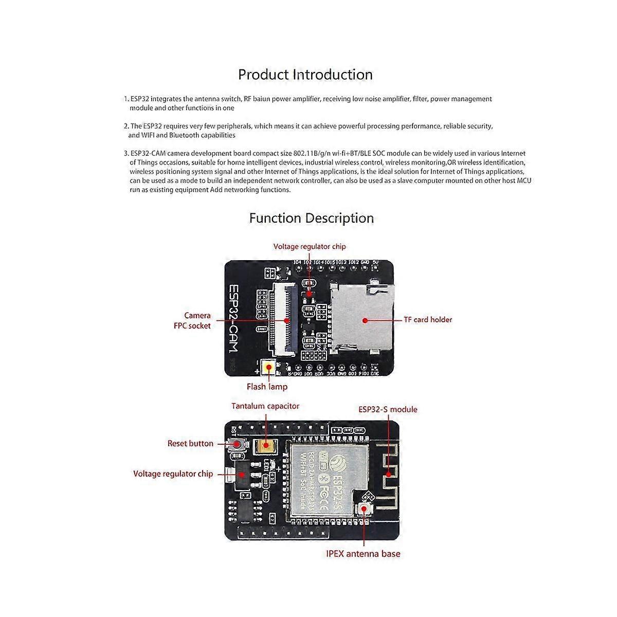 ESP32-CAM Development Board+OV2640 Camera Module Set 520KB+4M PSRAM 32Mbit WIFI+Bluetooth Ultra Low