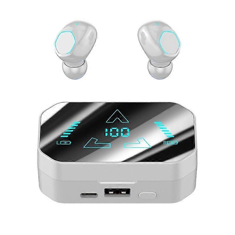 Bluetooth Earbuds Digital Display Charging Case IPX4 Waterproof(White)