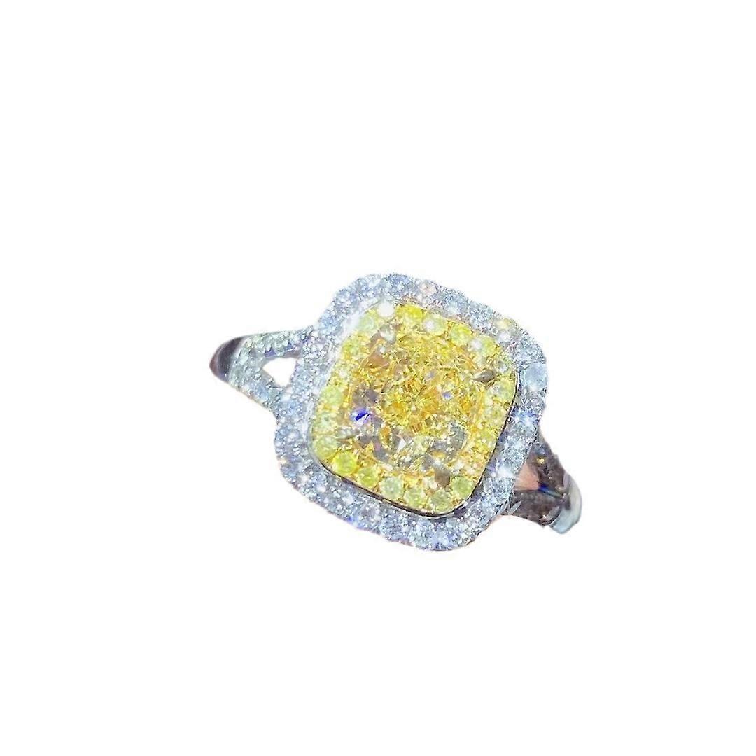 Ring, Women's Open Adjustable Two-Tone Ring with Golden Cubic Zirconia Imitation Natural Citrine Full Diamond