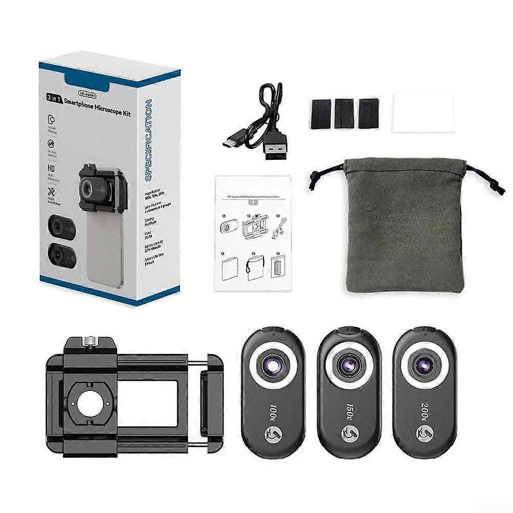 Macro Lens Kit For Smartphone Photography 100X 150X 200X With Integrated LED Lighting 3IN1 Lens Kit