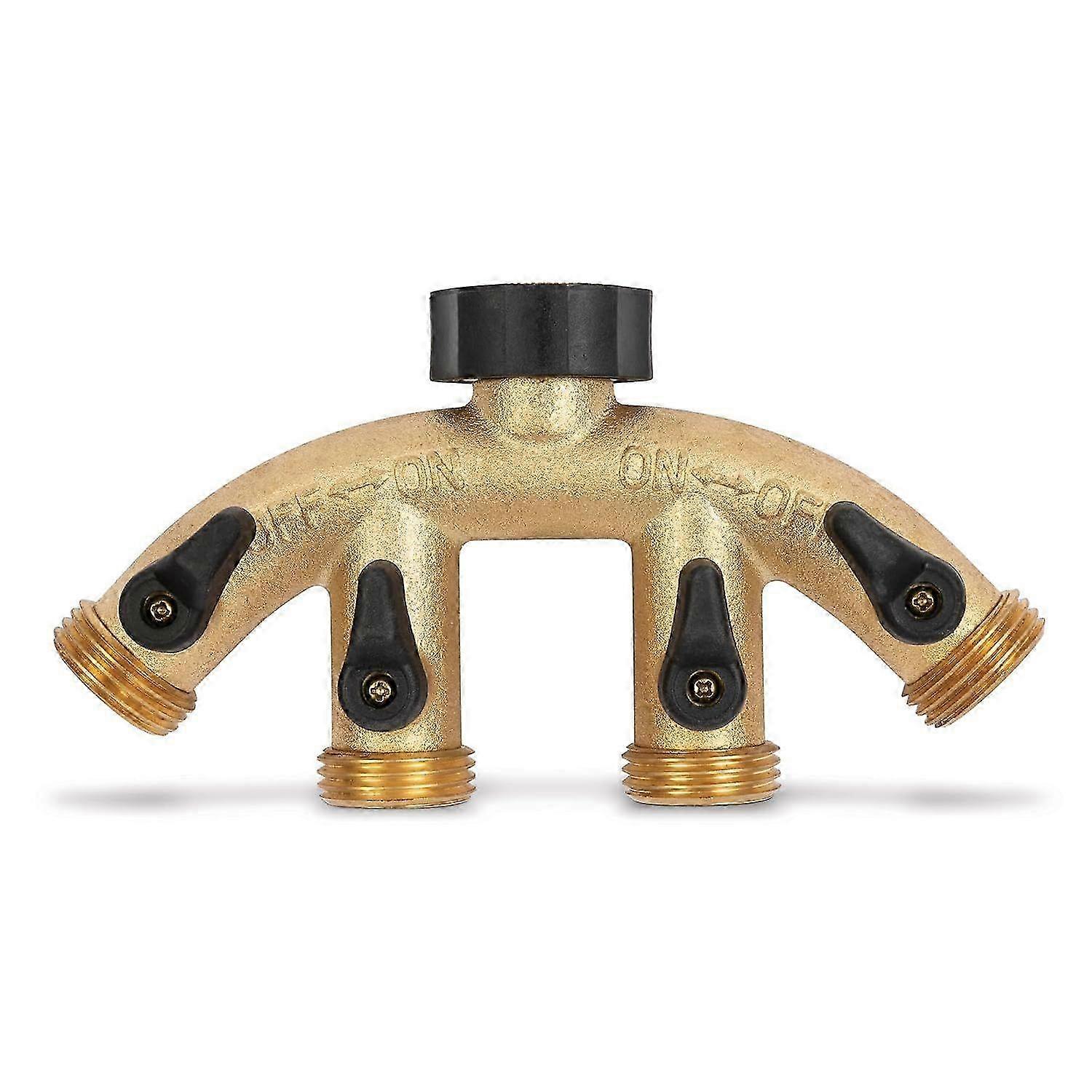Heavy Duty Metal 4 Way Garden Hose Splitter, Quad Water Hose Splitter with Shut