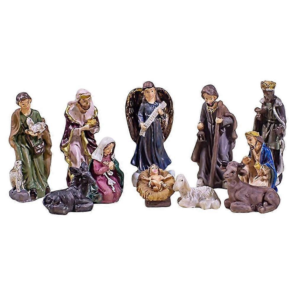 Hand-Painted Resin Nativity Set with 11 Figurines for Christmas Home Decor